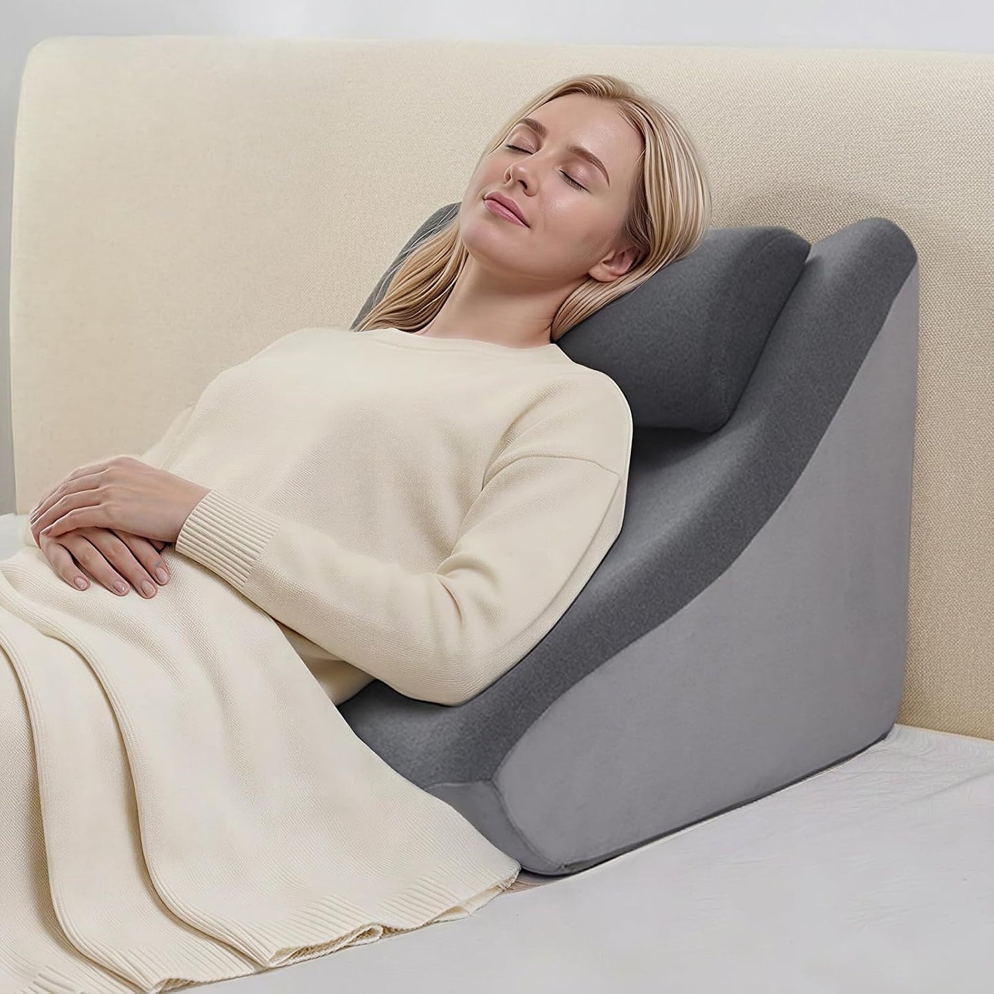 Vekkia 21” Back Rest Pillow with Dual-Layer Foam for Reclining and Sitting | U-Shaped Dual-Position Back Pillow, Cozy Wrapped Feel, Ideal for TV, Rest, or Naps, Washable Cover, Fits Bed & Sofa, Gray