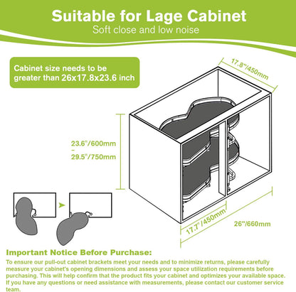 Blind Corner Cabinet Pull Out Organizer, Soft Close Swing Right Pull Out Cabinet Organizer 36inch, Corner Cabinet Lazy Susan for Corner Cabinet Blind Shelf, 2 Tiers Tray, Adjustable Height