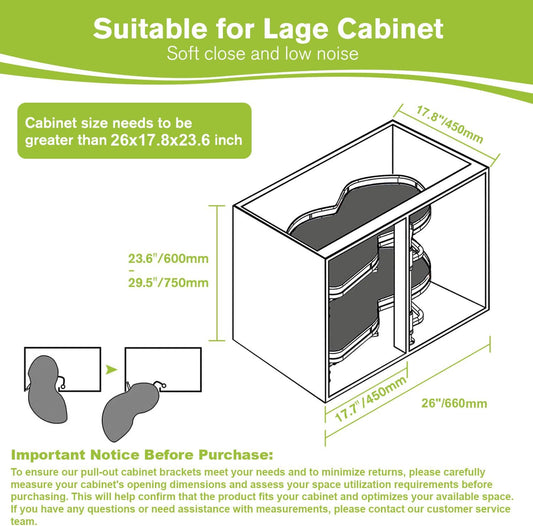 Blind Corner Cabinet Pull Out Organizer, Soft Close Swing Right Pull Out Cabinet Organizer 36inch, Corner Cabinet Lazy Susan for Corner Cabinet Blind Shelf, 2 Tiers Tray, Adjustable Height