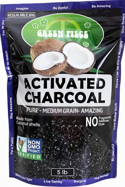Green Piece® Activated Charcoal Pure - Medium Grain Air Purifying Bag - Kid/Pet Friendly Air/Water Fresheners - Odor Absorber - Resealable Bag - SUPER CLEAN - Made by Green Piece (1 Pound)