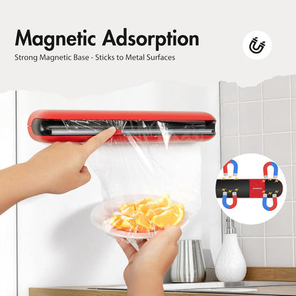 Aluminum Foil & Plastic Wrap Dispenser with Cutter - Easy One-Hand Operation, Space-Saving Kitchen Organizer for Worktops & Cabinets, Magnetic Cling Film Dispenser - Fits 12" Rolls, Gray