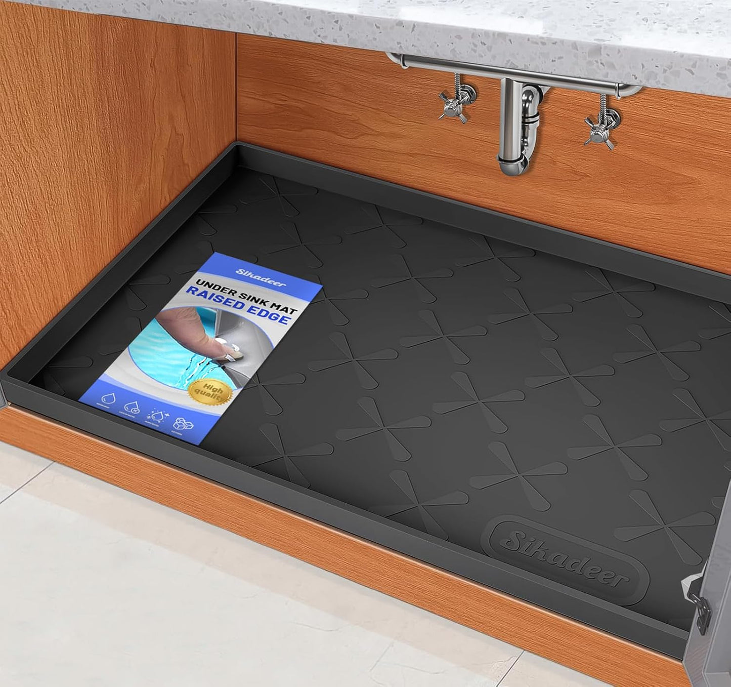 Waterproof Under Sink Mat 34" x 22", Silicone Mat Kitchen liner | BPA-Free Silicone Tray with Raised Lip Protect Cabinets from Leaks, Versatile Home Organizer for Bathroom, Pets, Boots, Floor