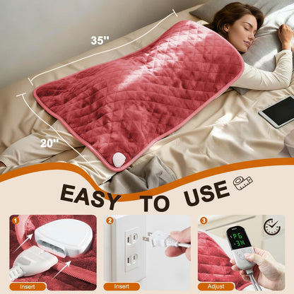 Electric Heating Pad for Back Neck & Shoulders, 35"x20" King Size, Velvet