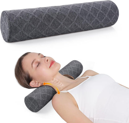 Cozyhealth 3.1" H Small Cervical Roll Pillow, Medium Soft Memory Foam Neck Round Pillow Cylinder Bolster Pillow for Sleeping, Round Neck Support for Bed, Legs, Back and Yoga (Grey, Small - 3.1" H)