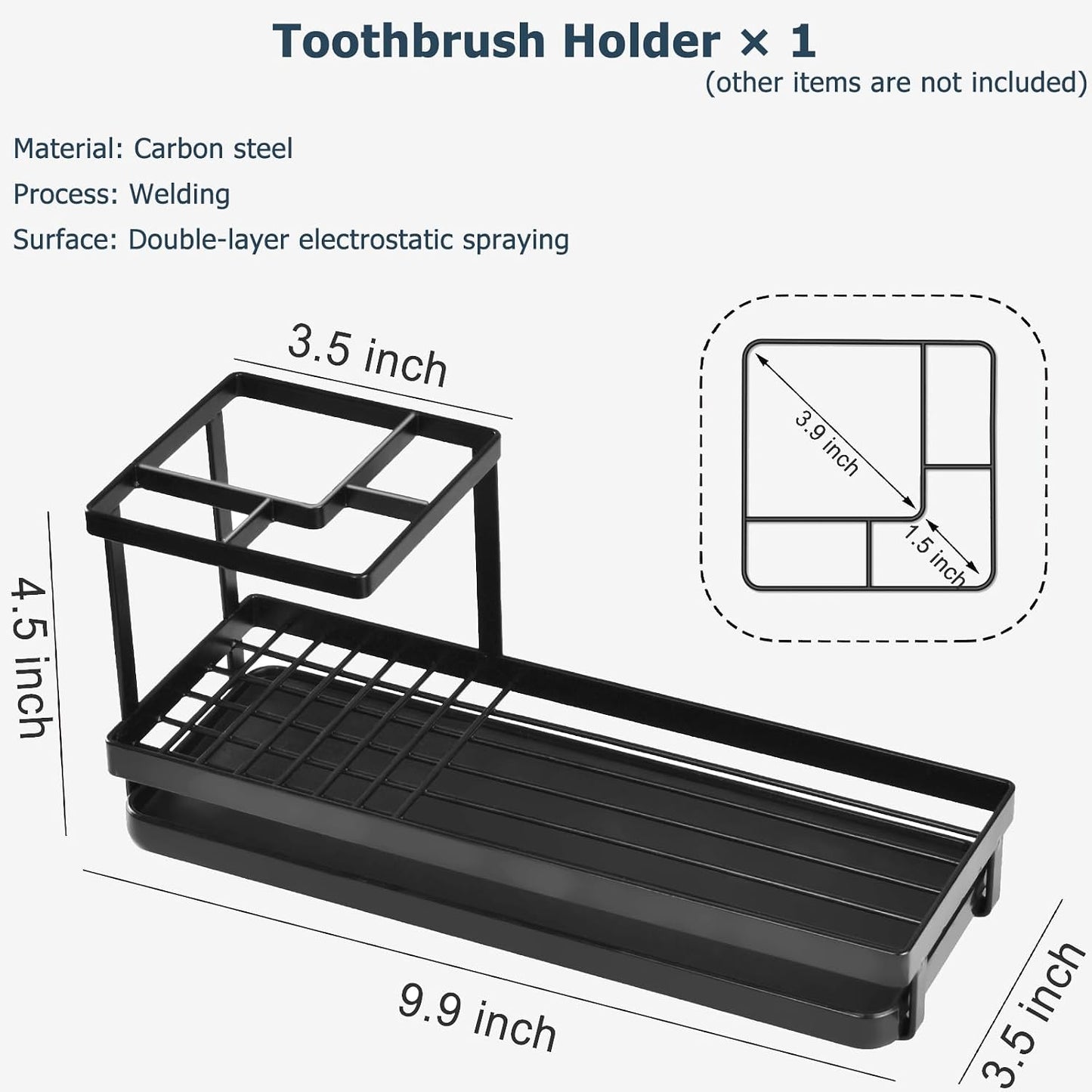 Toothbrush Holders for Bathrooms, 4 Slots Metal Tooth Brushing Organizer | Rustproof Electric Tooth Brush Toothpaste Holder with Drainage for Bathroom Countertop, White