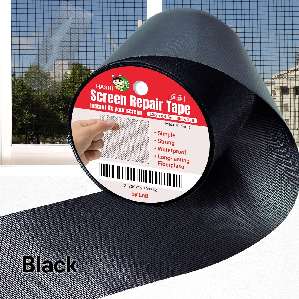 HA SHI Screen Repair Tape for Windows and Screen Doors, 2 in x 6.5 ft, Black