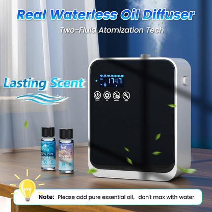 Waterless Essential Oil Diffuser,House Scent Air Diffusers for Home Hotel | with APP Control(Auto Timer) & Touch Screen(Adjust Level) |250ml,1500 sq.ft,Whole House Oil Diffuser.Large Room,Quiet(Black)