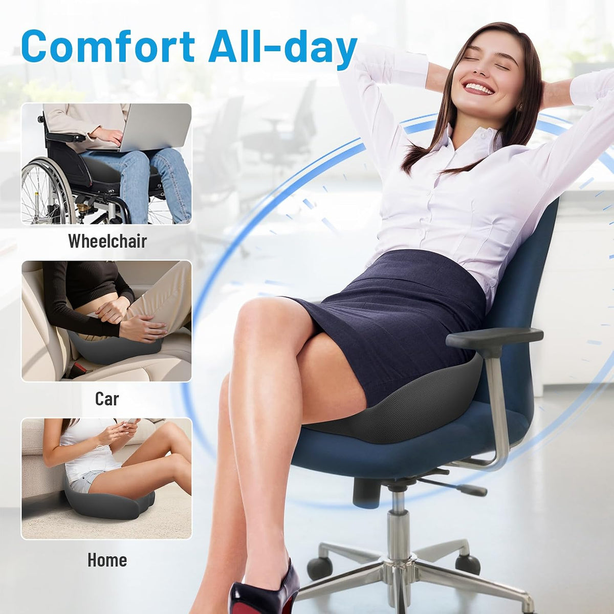 Memory Foam Seat Cushion, Ergonomic Office Chair Cushion for Long Sitting