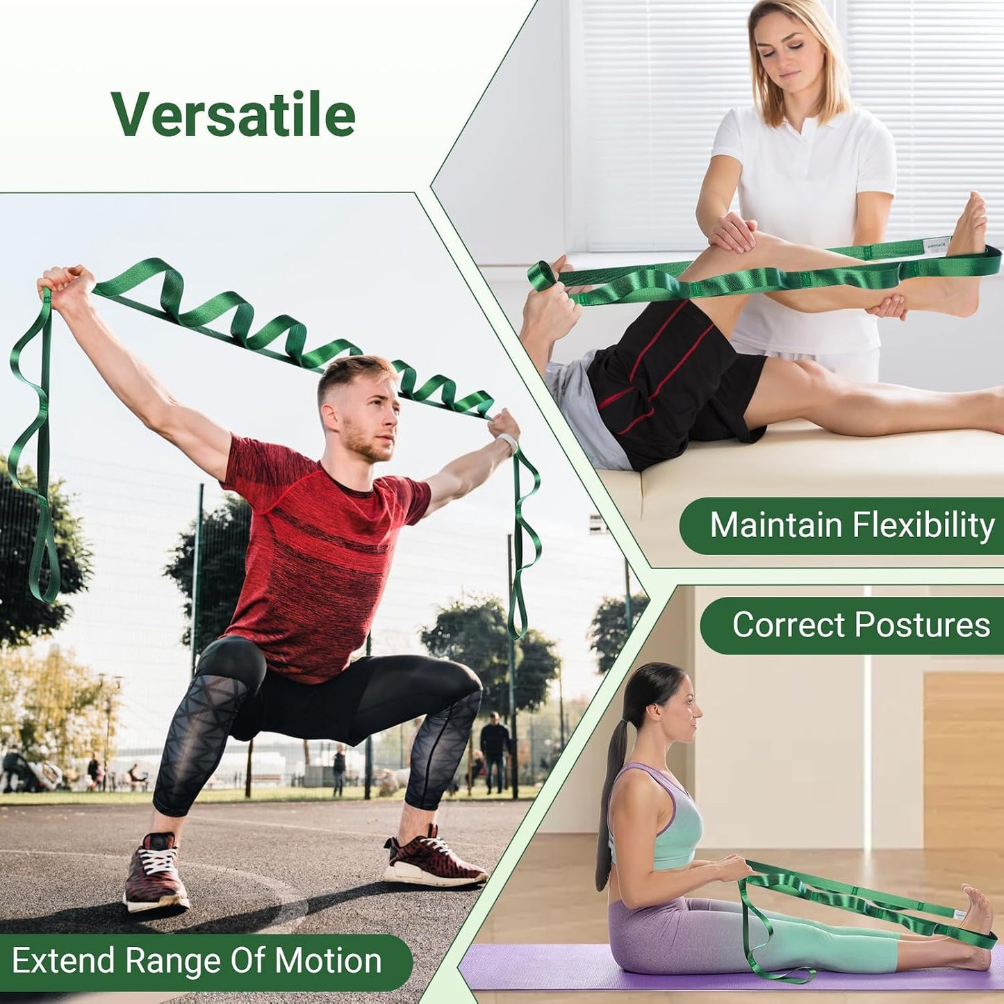 Stretch Strap With Loops For Physical Therapy And Yoga, 8 ft Long | Non-elastic Leg Straps For Knee Rehab, Yoga Straps For Stretching With Loops, 8 ft Long x 1.2 inch Wide