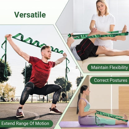 Stretch Strap With Loops For Physical Therapy And Yoga, 8 ft Long | Non-elastic Leg Straps For Knee Rehab, Yoga Straps For Stretching With Loops, 8 ft Long x 1.2 inch Wide