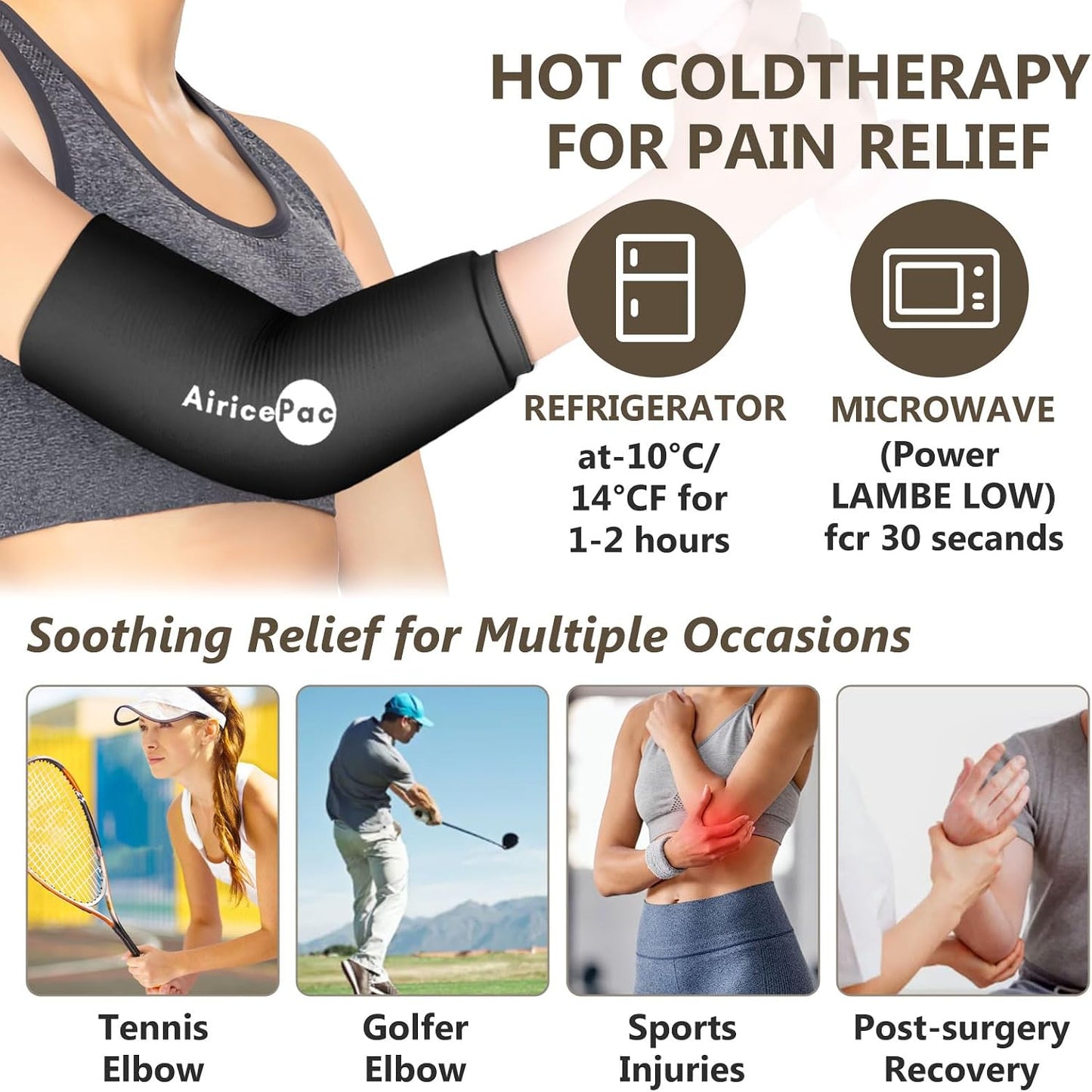 AiricePac Elbow Ice Pack Wrap, Tennis Golfers Sleeve For Arm and Calf Injuries Reusable, Cold Compression for Pain Relief