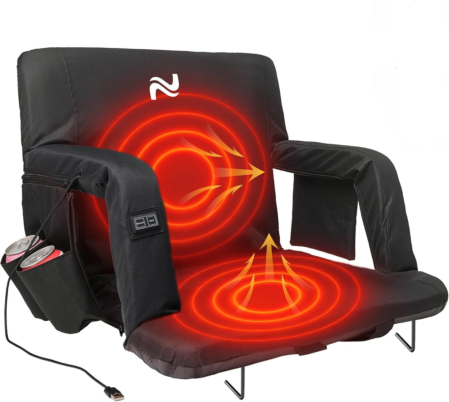 25in 5.12" Extra Thick&Wide Heated Stadium Seat for Bleachers | Sofa Style Design Thick Bleacher Chair With Back and Comfy Cushion, 6 Reclining Positions, 3 Heat Levels (NO Battery)