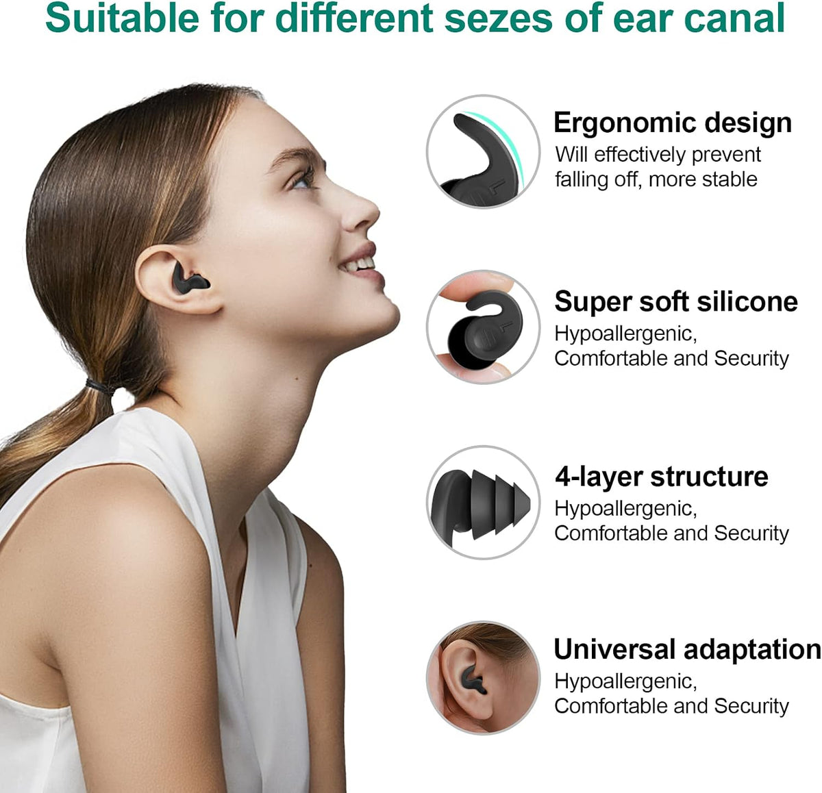 Swimming Ear Plugs for Adults,3 Pairs Waterproof Reusable Silicone Swim Earplugs for Swimming Surfing Snorkeling Showering and Water Pool,Beach,Ocean (Adults & Teens 14+)