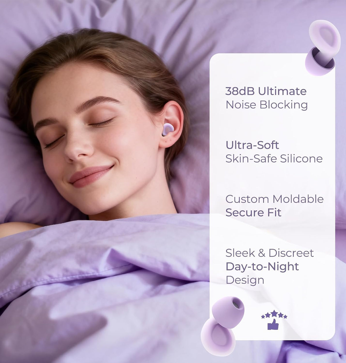 LC-dolida Aura Pro Sleep Earplugs, 38dB Higher Noise Reduction - Ultra-Soft Silicone for Snoring & Noise Blocking, Skin-Safe Custom Fit, Sleek & Reusable for Travel, Office(Purple)