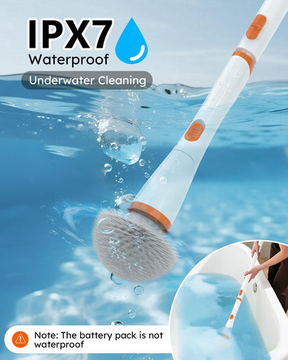 Electric Spin Scrubber,8 Replaceable Brush Heads for Home | IPX7 waterproof power scrubber with LCD display, multi heads, extendable handle, 90min runtime for bathroom kitchen glass car