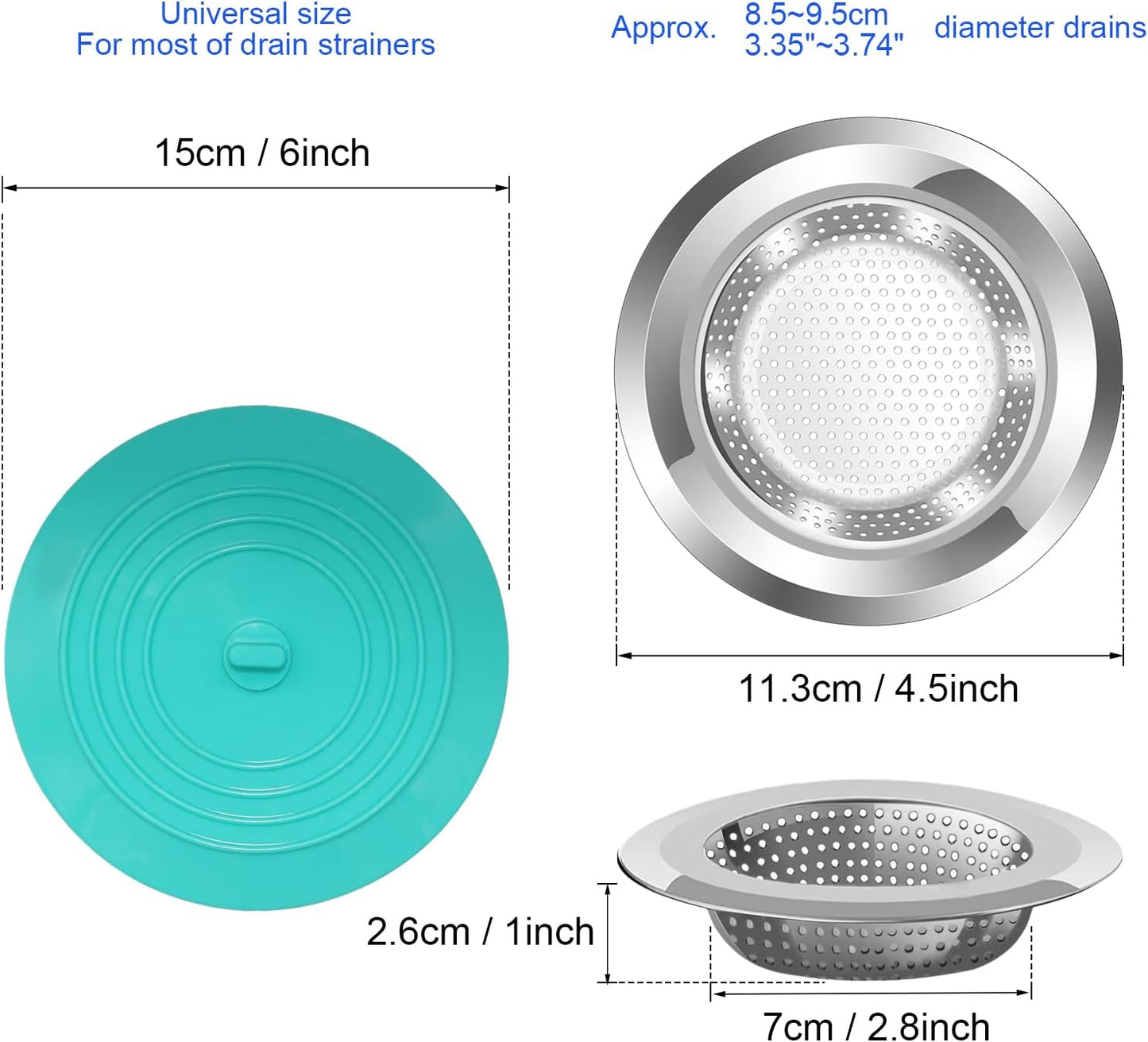 Shower Drain Hair Catcher Tub Stopper, V-TOP Drain Cover for Shower to Catcher Hair, Silicone Bathtub Drain Plug Suit for Bathroom Kitchen and Laundry, 4 Pack