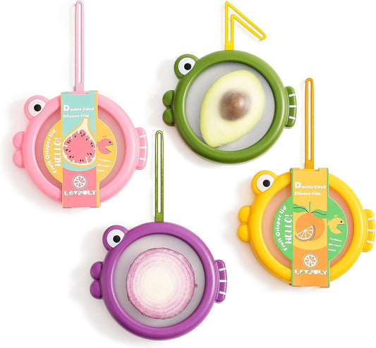 Onion Storage and Avocado Saver - 4-Piece Set Silicone Fruit Storage Box, Multifunctional and Perfect for Lemons, Cheese, Tomatoes, Potatoes, Garlic