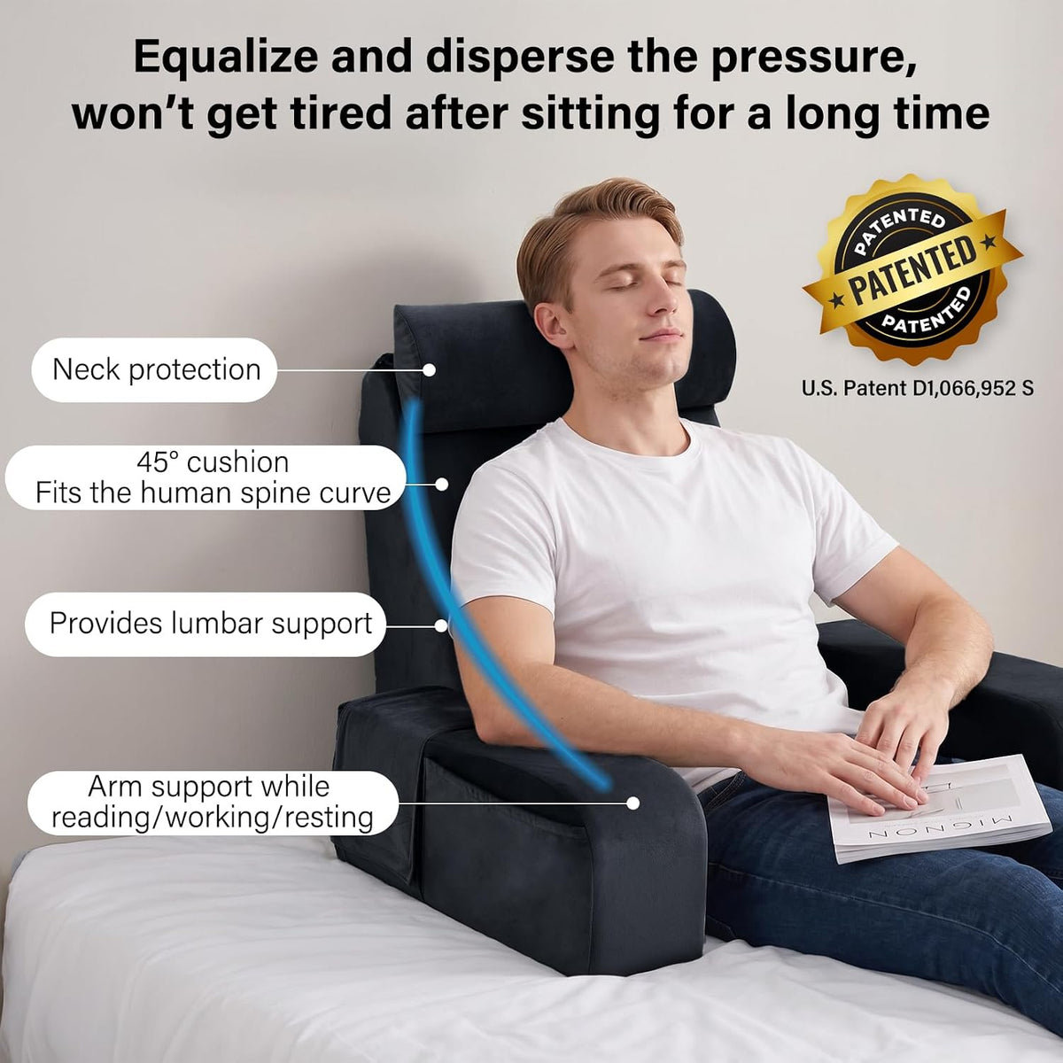 ENITYA 21" Reading Pillow for Bed with Firm Back Support & Big Pockets