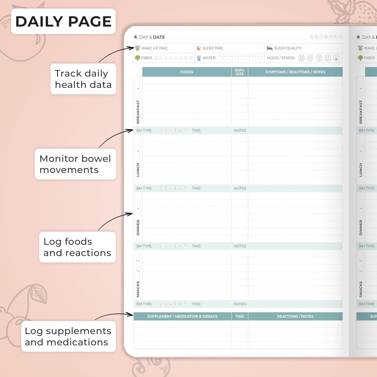 Clever Fox Food Sensitivity Journal & Symptom Diary, 8.5x11 Purple | Simple tracker log book for adults & kids, Intolerance, allergy, elimination diet, diabetic, IBS, low fodmap, food & poop