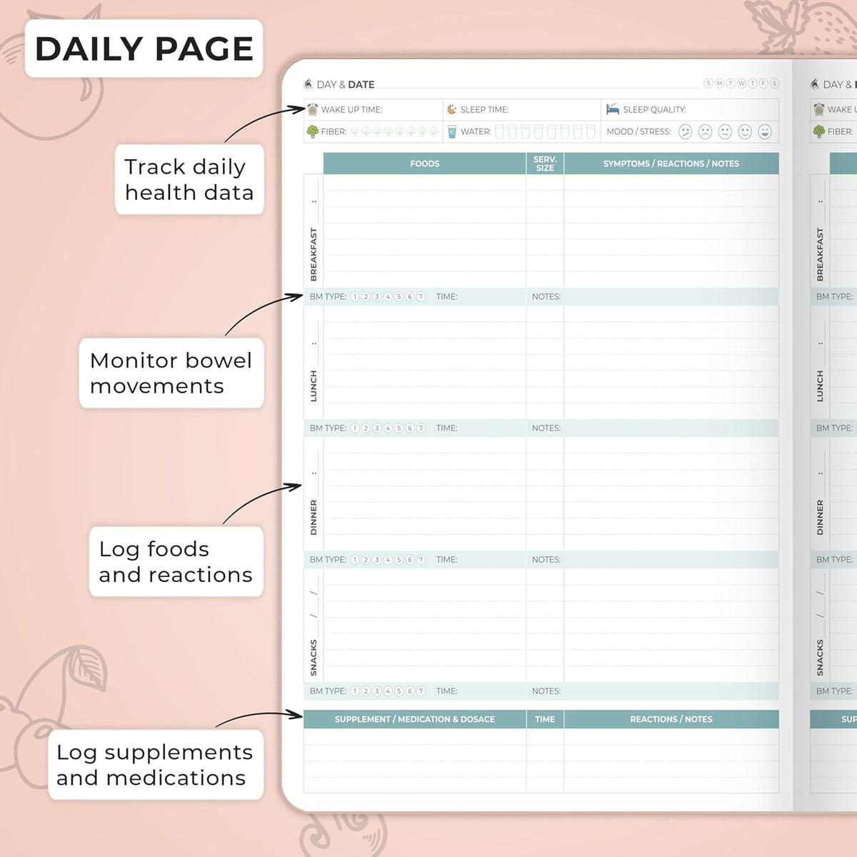 Clever Fox Food Sensitivity Journal & Symptom Diary, 8.5x11 Purple