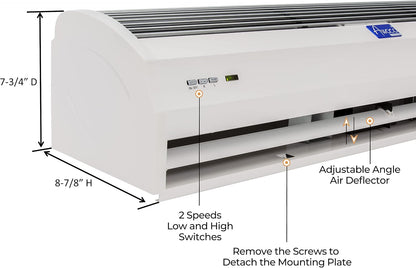 Awoco 40" FM-1210T 2 Speeds 1250 CFM Slim Indoor Air Curtain White | 120V Unheated, CE Certified, Magnetic Switch, Remote Control, Powerful Motor, Qiute Operation, Light Weight & Compact Design
