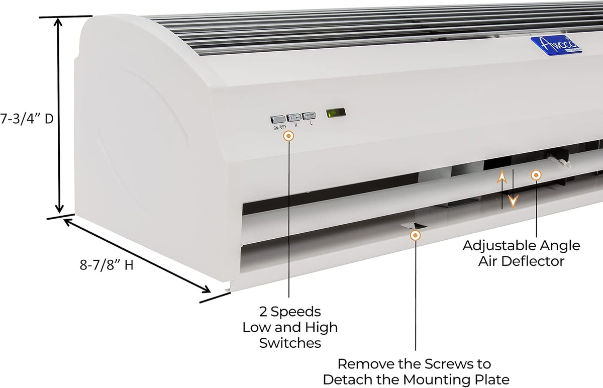 Awoco 40" FM-1210T 2 Speeds 1250 CFM Slim Indoor Air Curtain White