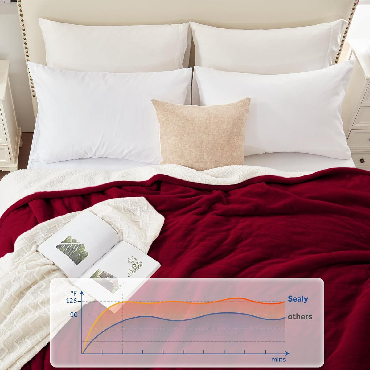 Sealy Electric Blanket Throw 50×60, Flannel to Sherpa, Charcoal