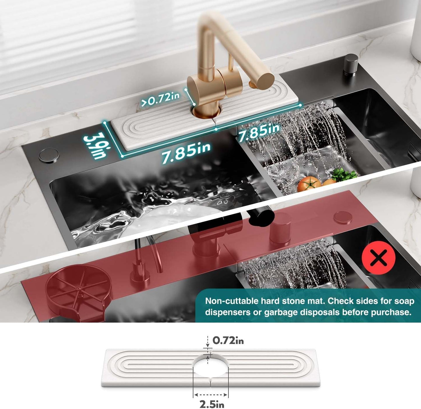 Stone Faucet Mat for Kitchen Sink – Diatomite Drying Stone Mat & Sink Protector, Prevents Moisture – Sink Splash Guard Water-Absorbing Stone Tray for Bathroom Counter (Light Grey, 20" x 3.9")