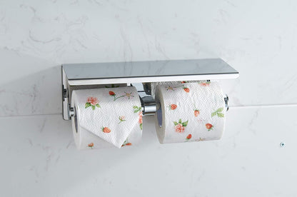 Double Toilet Paper Holder with Shelf Brushed Nickel Toilet Paper Holder Wall Mounted