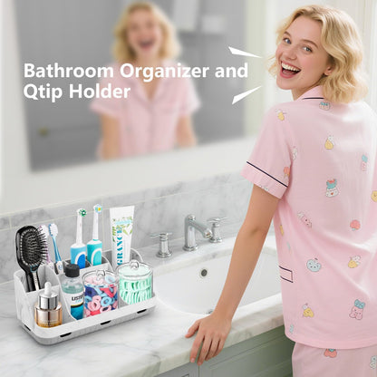 GFWARE Black Toothbrush Holder - 7 Slots Bathroom Organizer Countertop with Drainage Matte Black Electric Toothbrush and Toothpaste Holder for Bathroom Accessories Organization Vanity Sink Storage | Detachable 7 Slots Matte Black Kid Electric Toothbrush