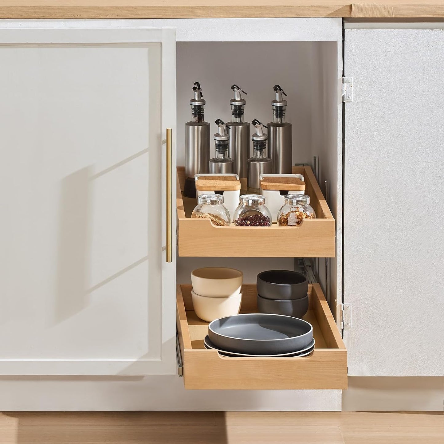 VEVOR Pull Out Cabinet Organizer, 14"W x 21"D Cabinet Drawer, Soft Close Slide out Shelf, Heavy-Duty Sliding Wood Drawer, Bottom Mount Size（14.5"W x 23"D）and Side Mount Size（15"W x 23"D） | Heavy-Duty Sliding Shelf with Bottom or Side Mounting for