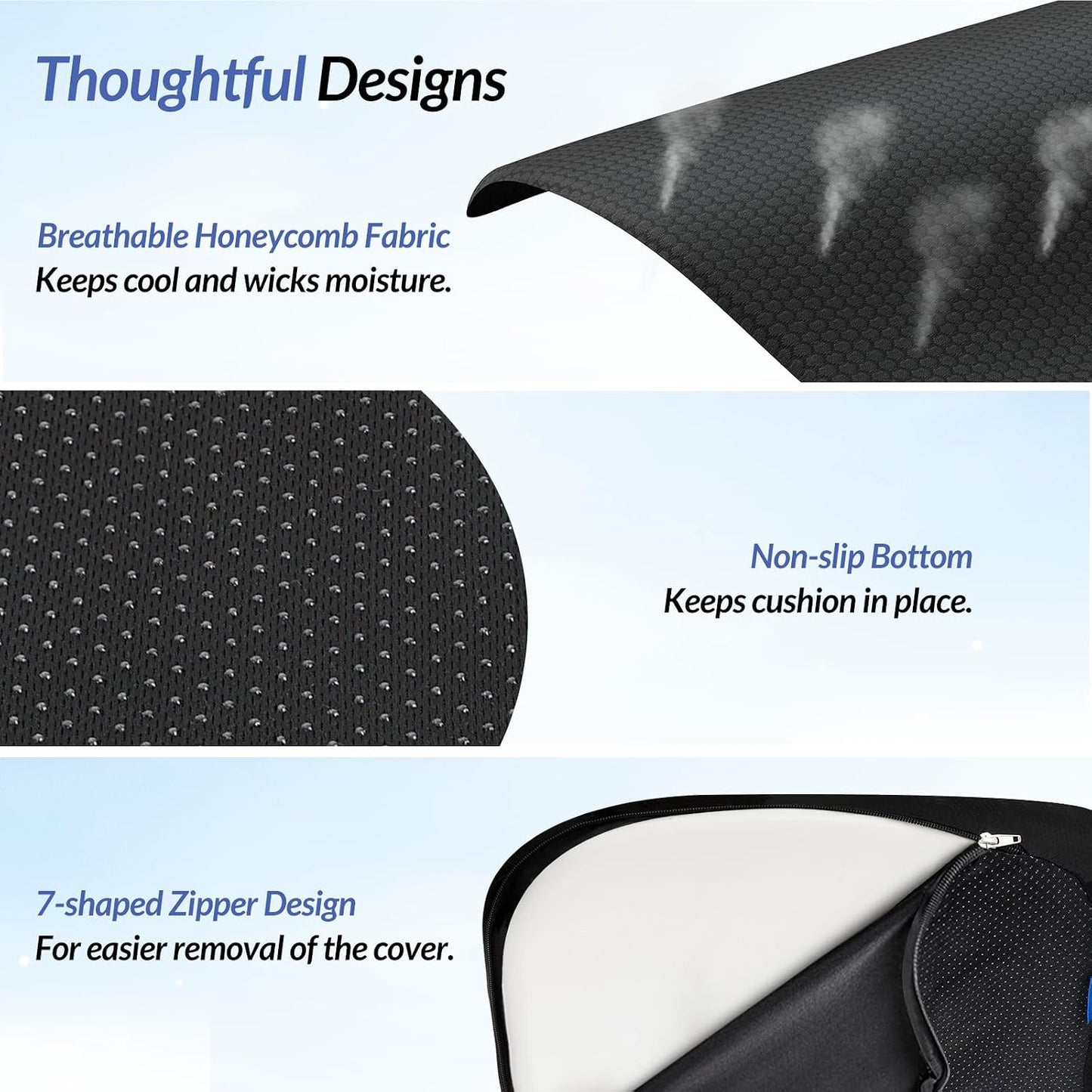 ZIKEE Ergonomic Seat Cushion with Thigh Slope for Long Sitting Comfort | Memory Foam Office Chair Cushion for Car, Home, U-Shaped Design Relieves Hip, Tailbone Pain, Sciatica Pain Relief, Non-Slip
