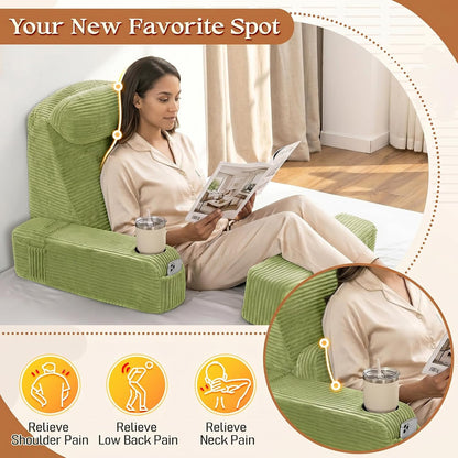 Reading Pillow/Backrest Pillow with Arms, Cup Holder & Phone Pocket