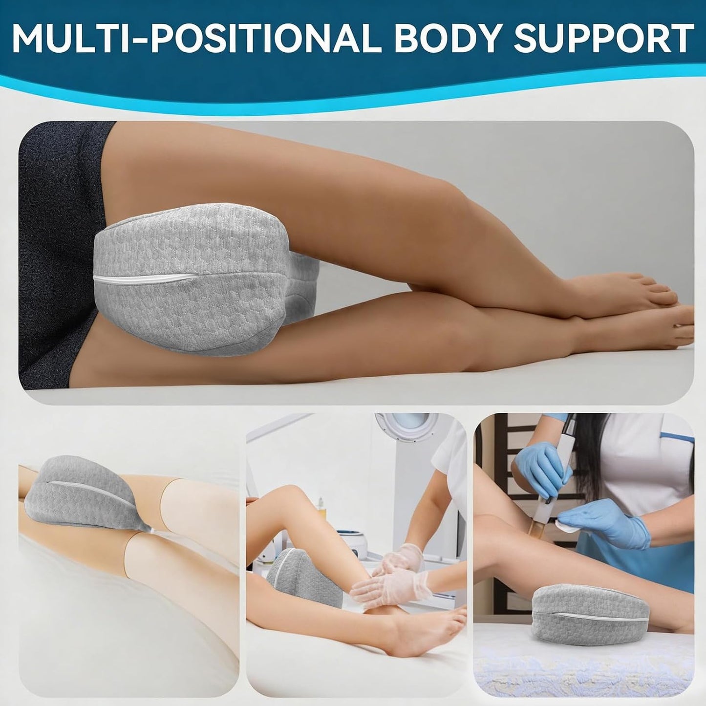Knee Pillow for Side Sleepers Hip Pain, Leg Pillow for Side Sleeping | Side Sleeper Pillows Memory Foam Back, Sciatica, Knee Pain Relief with Washable Cover, White 1 Pack