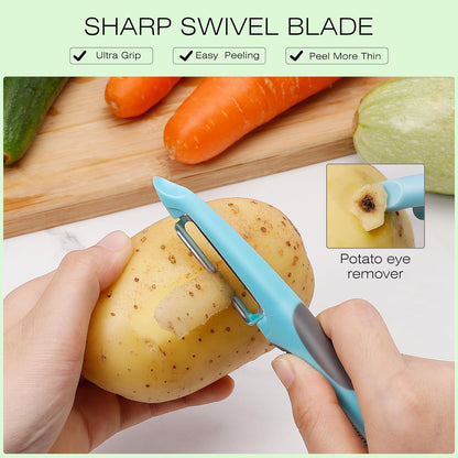 Senbowe Upgrade Potato Peeler for Kitchen, 6PCS Stainless Steel Vegetable Peeler, I and Y Veggie Food Peeler for Apple Fruit Carrot Zucchini Cucumber,Good Grip Makes Peeling Very Easy (Green)