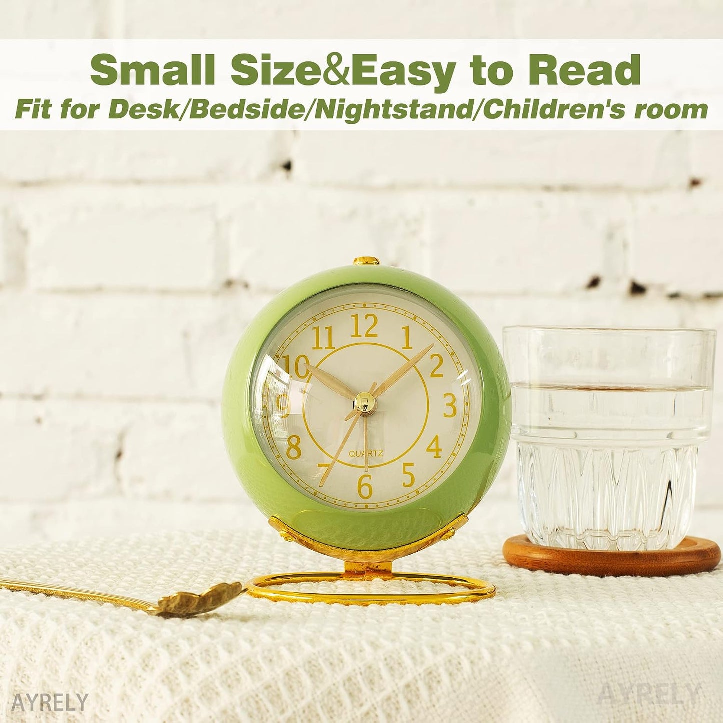 AYRELY® Battery Operated Analog Desk Alarm Clock with Light, Table Clock | Retro Aesthetic Clock with Silent Non-Ticking Movement for Bedside, Bedroom, Kitchen, Office, Travel & Kids' Room(Light Pink)