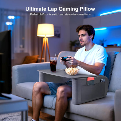 OPTIXCELL Wooden Lap Desk Pillow for Laptop with Arm Rests for Bed & Couch