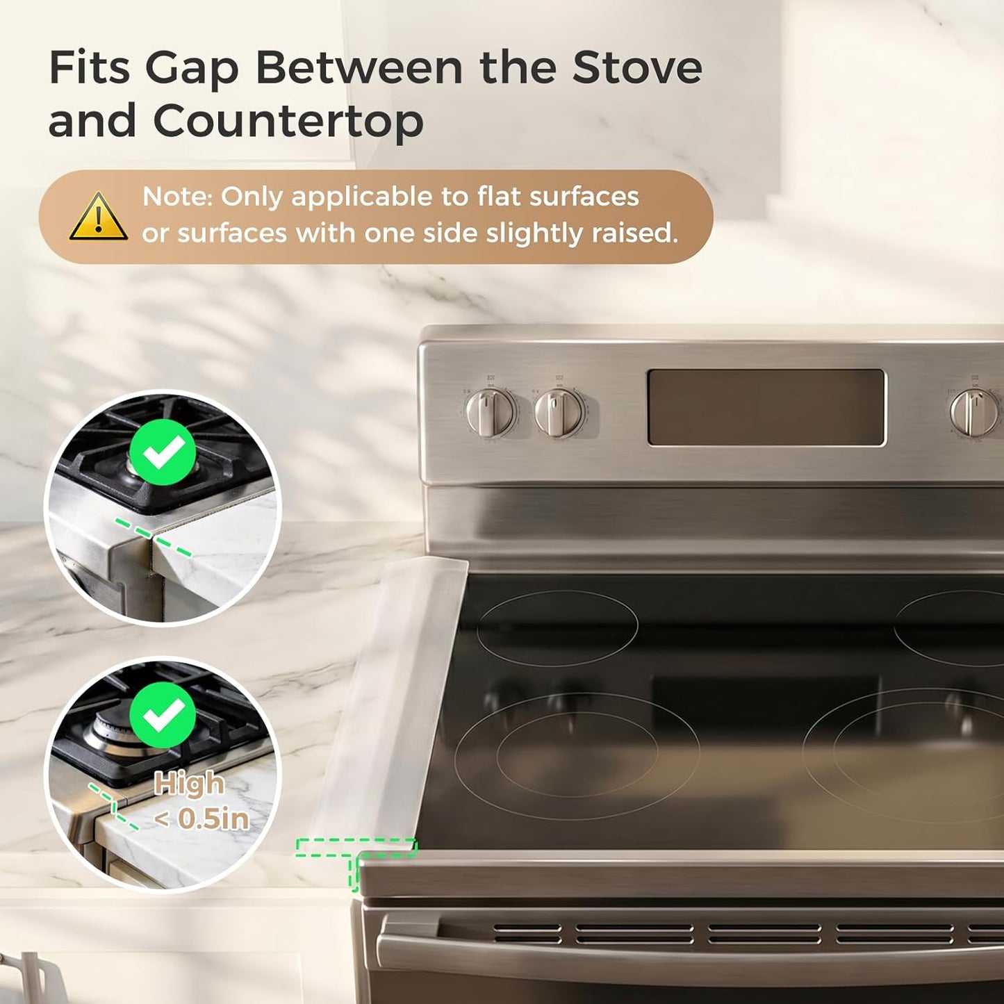 Silicone Stove Gap Covers with Stainless Steel, Oven Gap Filler Seals Gaps Between Stovetop and Counter, Stove Gap Guards Range Trim Kit, Easy to Clean Stove Gap Guard (Black 2 Pack,25")