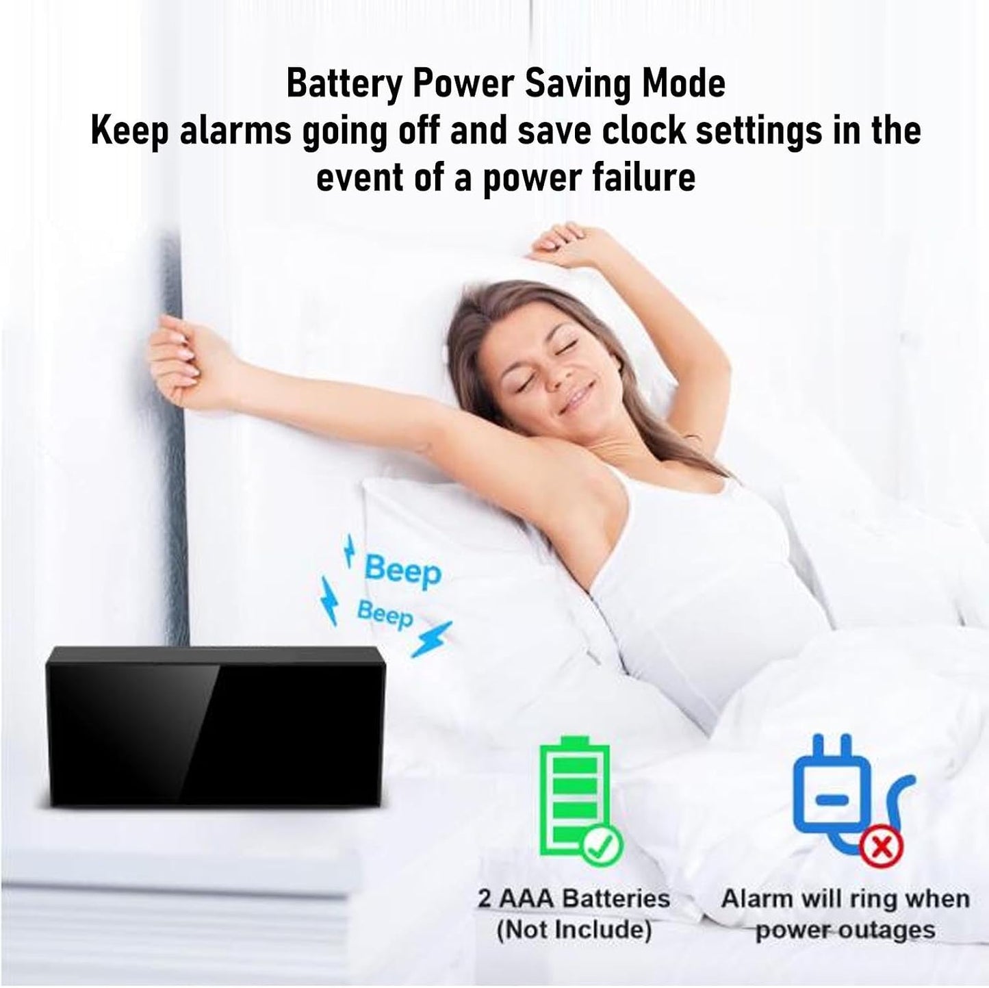 ciciglow Loud Alarm Clock with Bed Shaker, Vibrating Dual Alarm Clock for Heavy Sleepers, 7.4 Inch Mirror LED Display, Dimmer, USB Charger, Adjustable Volume, Snooze