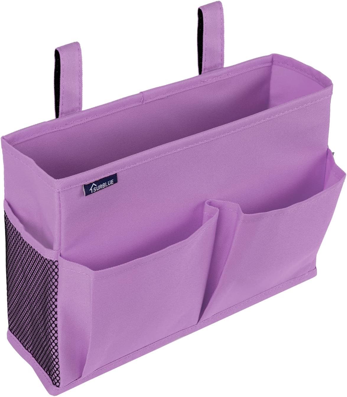 Surblue Bedside Caddy Hanging Organizer Storage Bag Pocket for Bunk, Hospital, College Dorm Rooms, Baby Bed Rails, Camp - 4 Pockets, 2 Hooks (Blue)