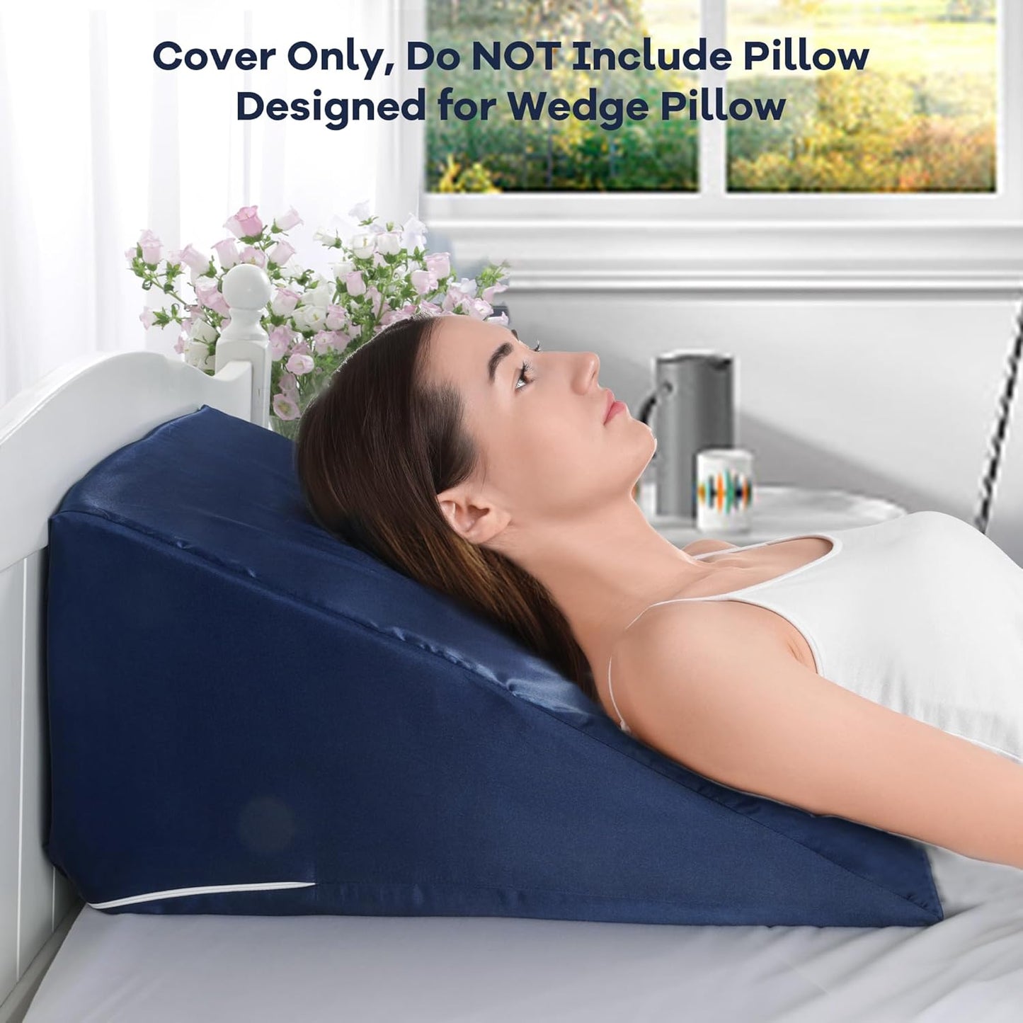 HOMBYS Satin Bed Wedge Pillow Cover Silky & Smooth Wedge Pillowcase 1 Pack 24x24x8, Soft & Breathable, Removable & Machine Washable-Zipper Design (Pillow Not Include), (Grey, 24"x24"x8")