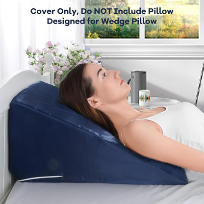 HOMBYS Satin Bed Wedge Pillow Cover Silky & Smooth Wedge Pillowcase 1 Pack 24x24x8, Soft & Breathable, Removable & Machine Washable-Zipper Design (Pillow Not Include), (Grey, 24"x24"x8")