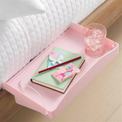 Modern Innovations Bedside Shelf for Bed, College Dorm Room, Bunk Bed Shelf/Caddy for Top Bunk, Clip On Nightstand Tray with Cord and Cup Holder for Table Storage (Black)