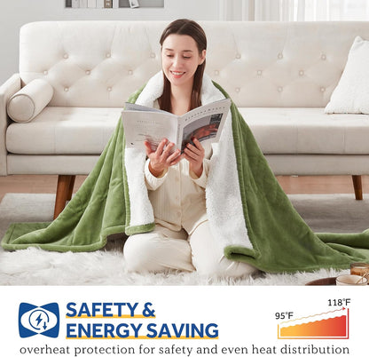 Sealy Electric Throw Blanket Heated Flannel & Sherpa Auto Shutoff 50"x60"