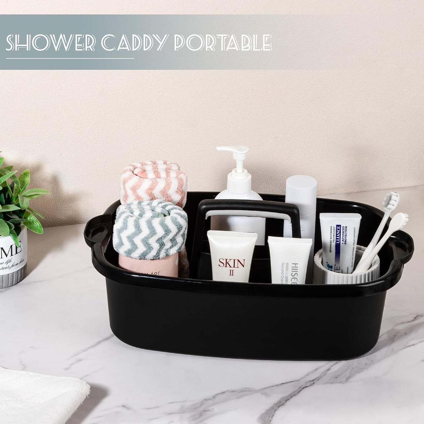 JiatuA Large Cleaning Supplies Caddy Portable Shower Caddy Basket Dark Gray | Sturdy Supply Organizer with Handle Plastic Bucket Tool Storage for Bathroom Bedroom Kitchen Garden College Dorm Essentials