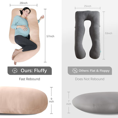 MOON PARK Pregnancy Pillows for Sleeping - 57 Inch U Shaped Full Body Maternity Pillow with Removable Cover - Support for Back, Legs, Belly, Hips - Pregnancy Pillow for Women - Grey