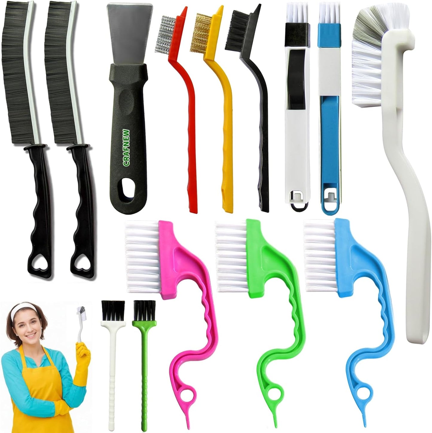 CRAFNEW 14Pcs Small Crevice Cleaning Brush Set, Groove Gap Cleaning Tool | Ideal for cleaning kitchens, bathrooms, corners, sinks, doors, window tracks and cups