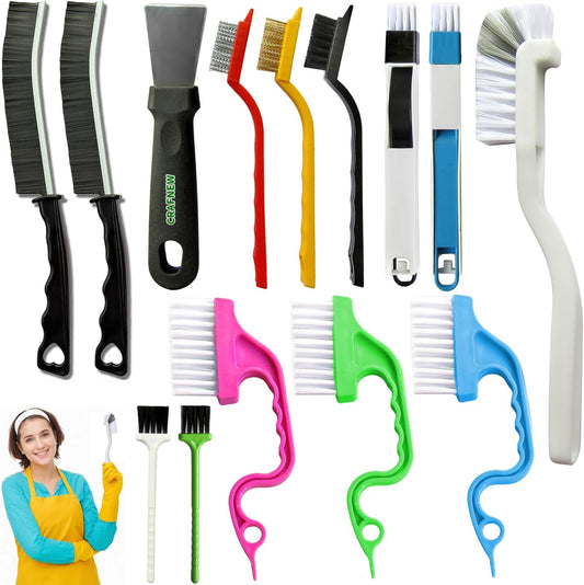 CRAFNEW 14Pcs Small Crevice Cleaning Brush Set, Groove Gap Cleaning Tool | Ideal for cleaning kitchens, bathrooms, corners, sinks, doors, window tracks and cups