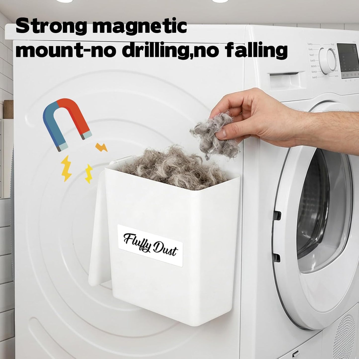Rainmae Magnetic Laundry Lint Bin with Lid, Dryer Lint Bin, Wall-Mounted Trash Can with Lid Plastic Storage Dryer Lint Holder, Magnetic Lint Bin, Space-Saving Organizer Solution for Laundry, White