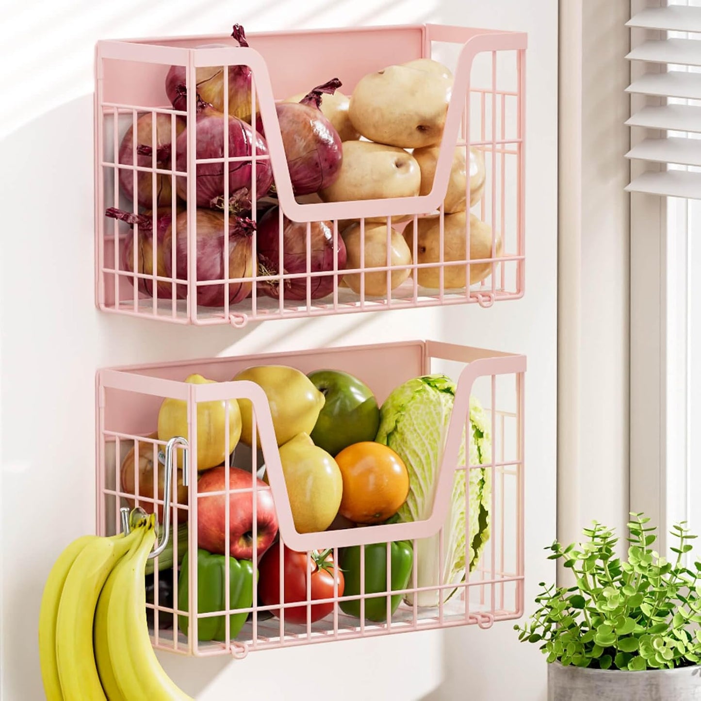 Magnetic Shelf for Fridge, Fruit Basket Magnet Shelves with 2 Hooks | Potato and Onion Storage Bins, Black Magnetic Organizer Side of Fridge Storage, Magnetic Spice Rack for Refrigerator Kitchen